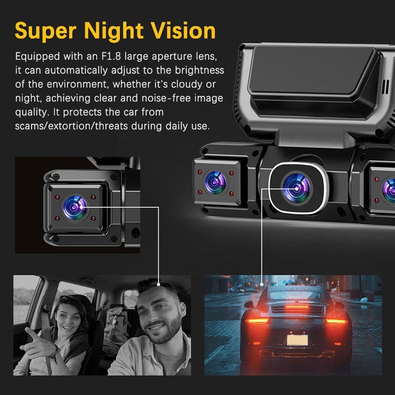 360 View 4 Channel Dash Cam Front and Rear,HD 1080P Video Recorder with App Control,Left Right Dash Camera for Cars with 32GB Card,Night Vision,Loop Recording,24H Parking Mode - Image 4